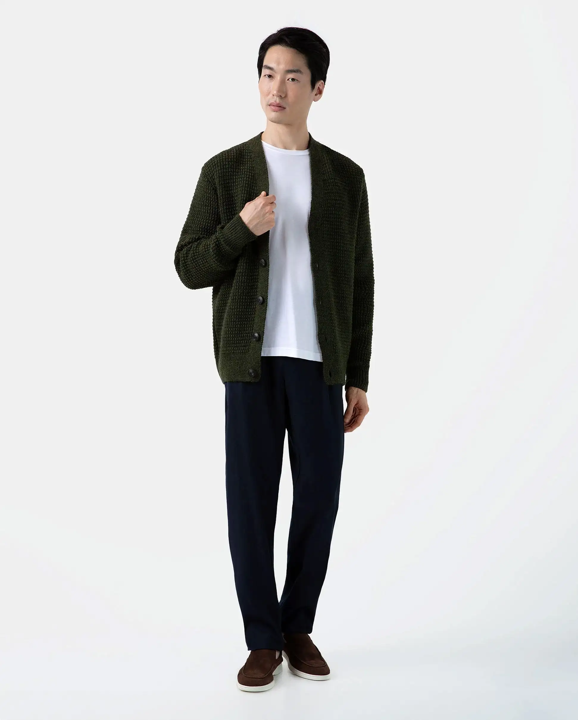 FISHERMAN CARDIGAN / DARK OLIVE