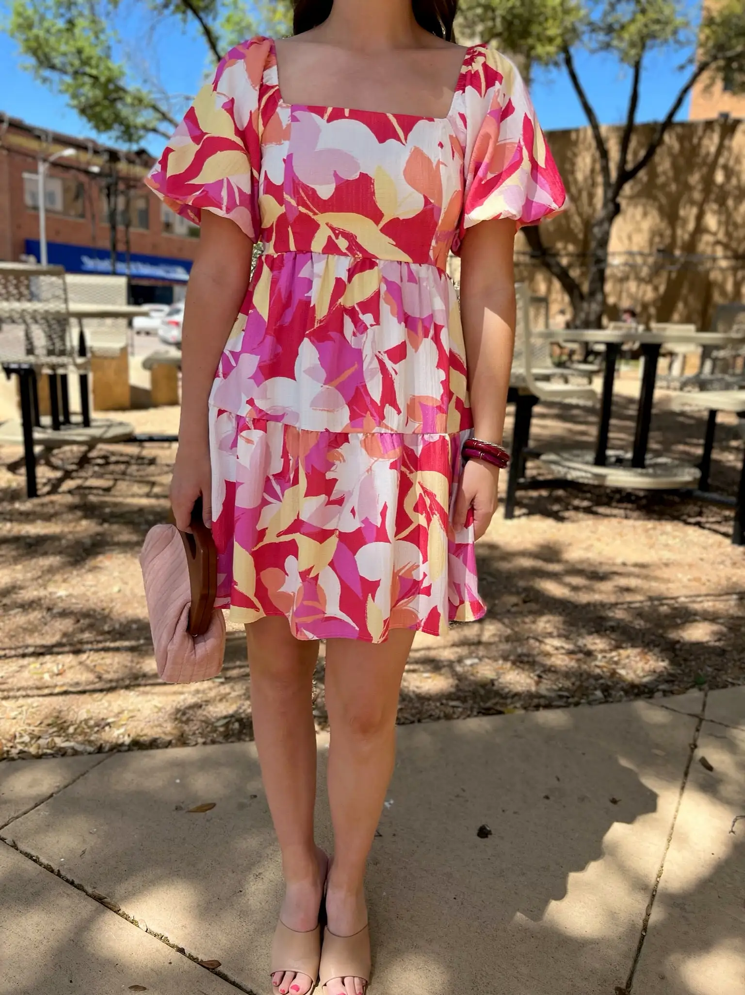 Floral Print Mini Dress - Red/Pink