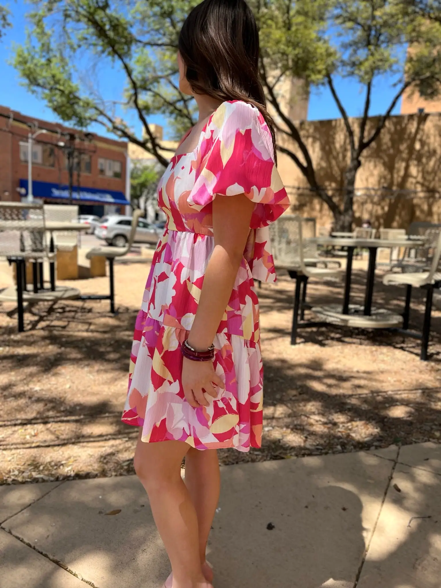 Floral Print Mini Dress - Red/Pink