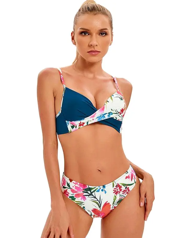 Floral Twisted Bandeau Hipster Bikini Set