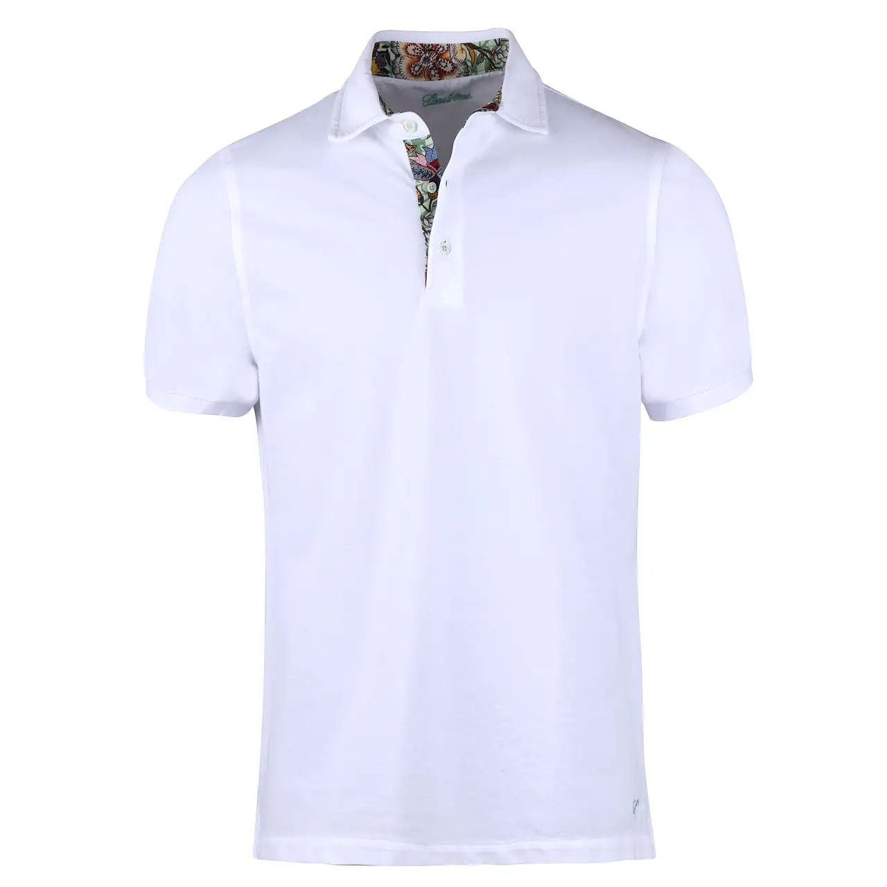 Flower Patterned Contrast Polo Shirt