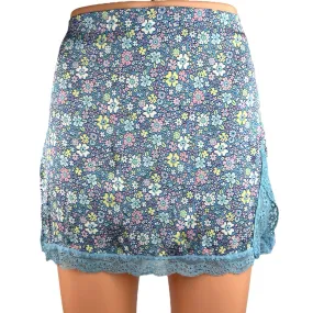 Frankies Bikinis Blue Lace Silk Satin Floral Print Mini Casual Pencil Skirt XS