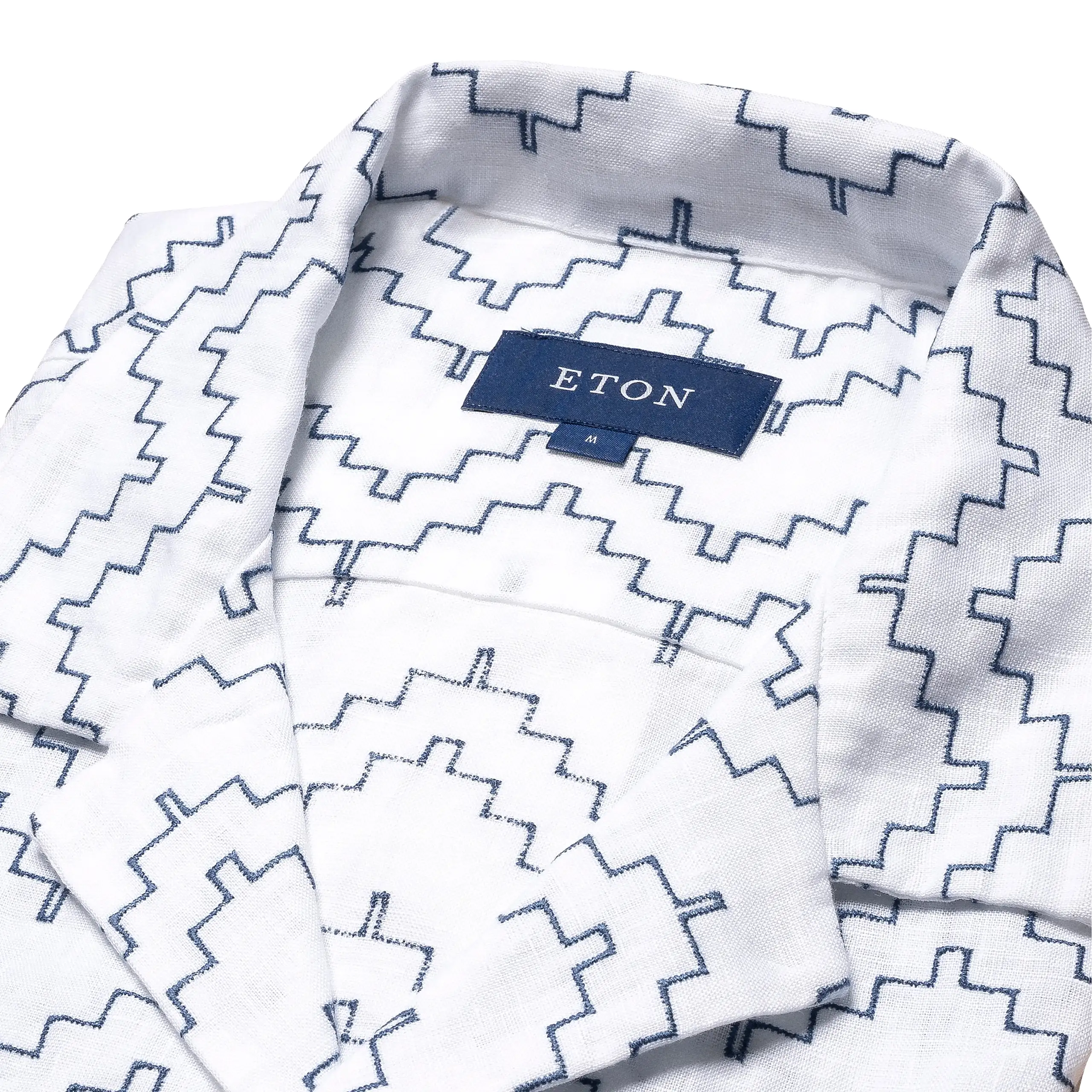 Geometric Embroidery Linen Resort Shirt