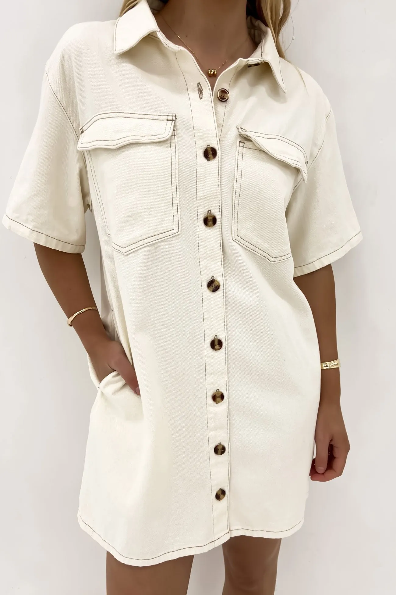 Georgie Denim Mini Dress Sand