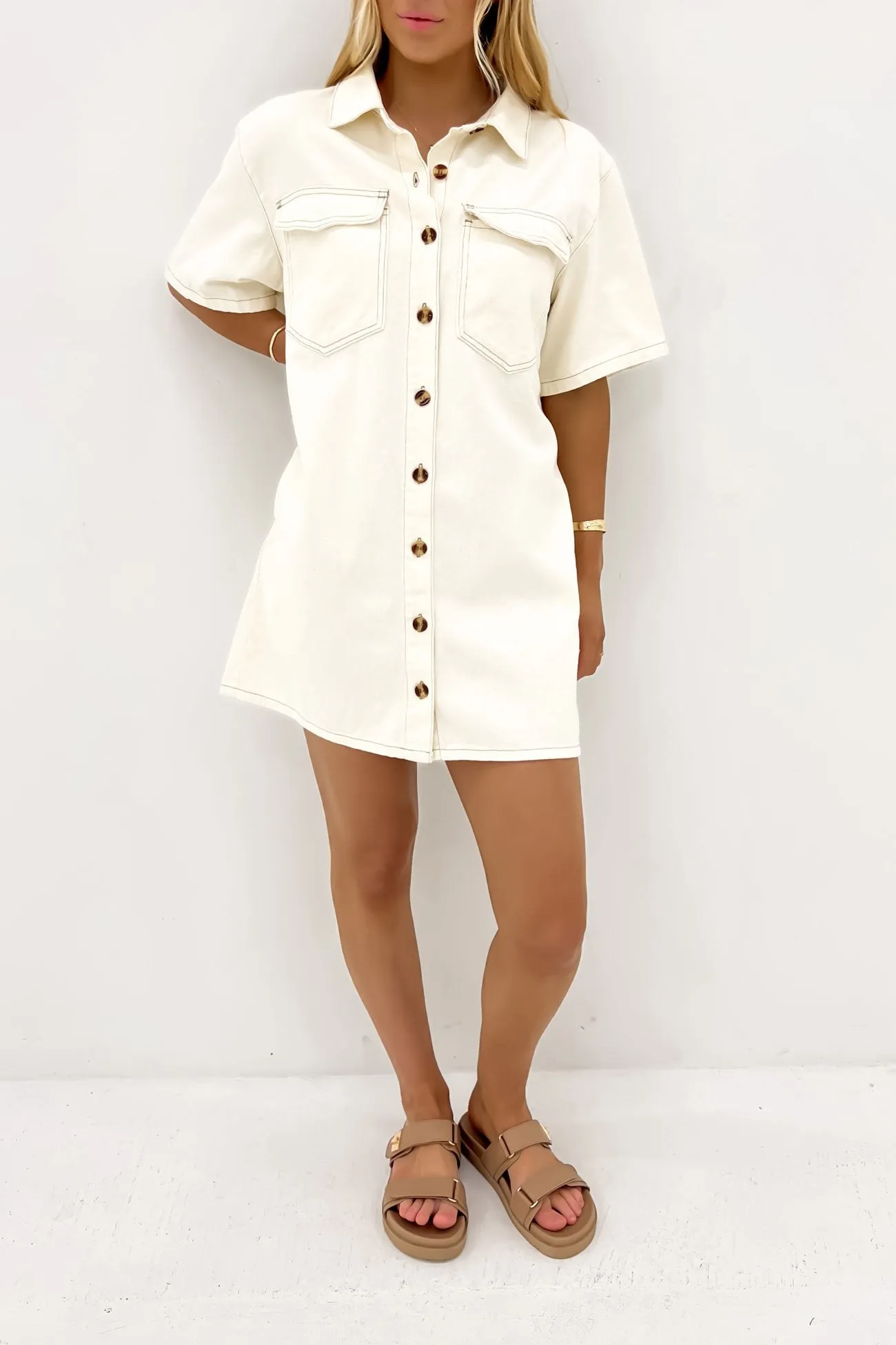 Georgie Denim Mini Dress Sand