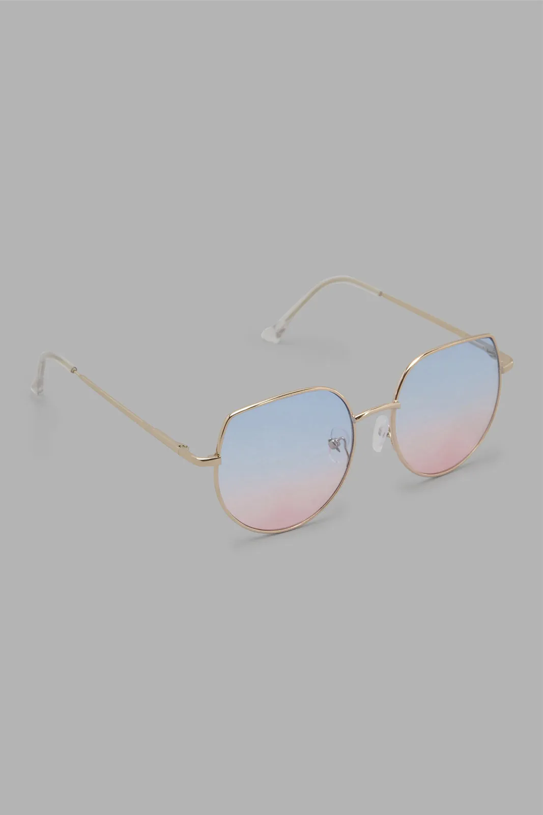 Gold Round Embellished Sunglasses For Girls