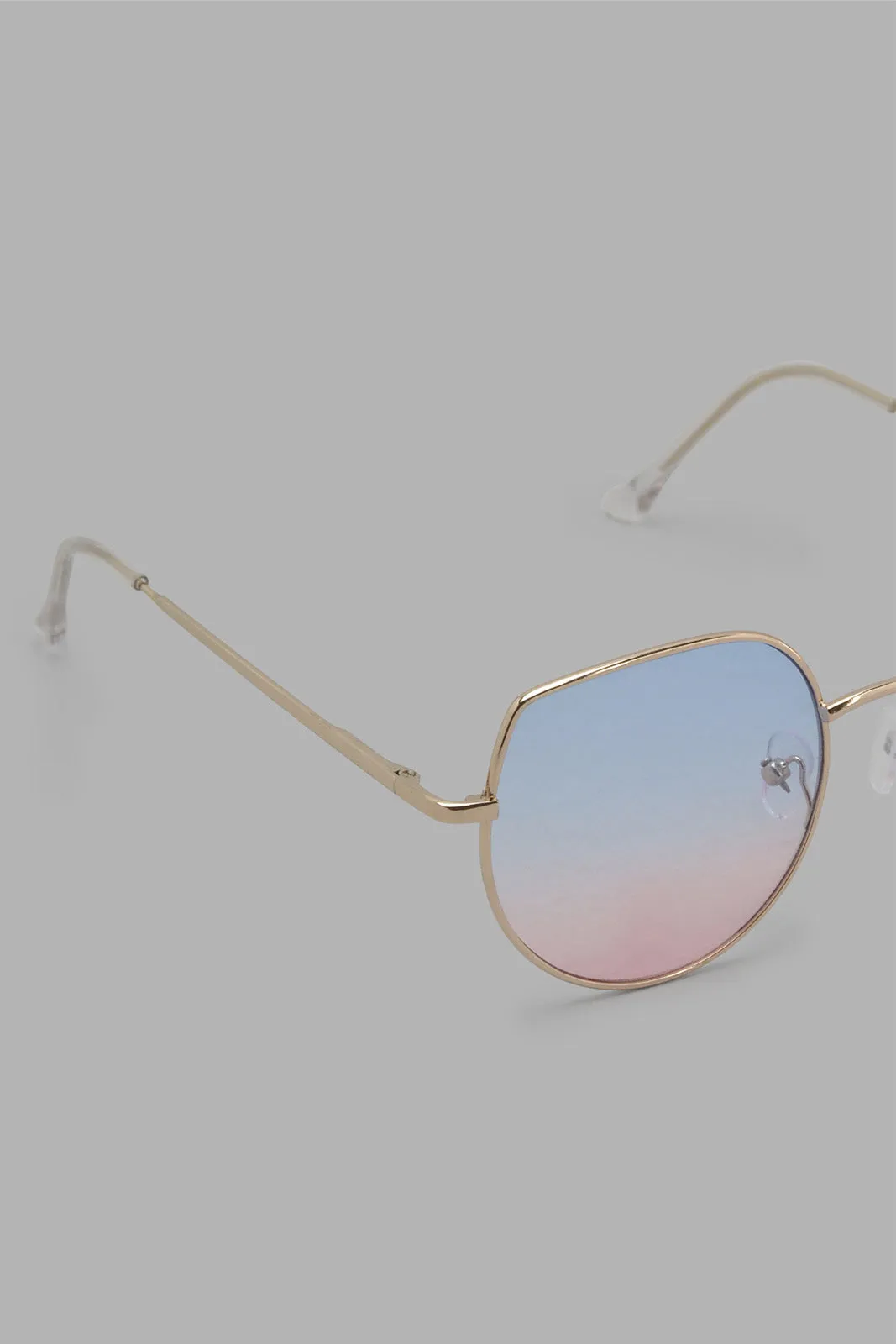 Gold Round Embellished Sunglasses For Girls