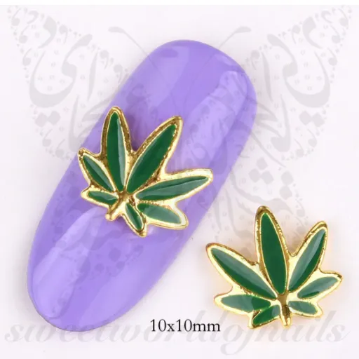 Green Hash Leaf Nail Decoration Charms / 2pcs