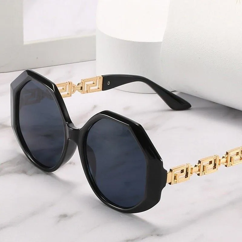 Hexagon Sunglasses with Metal Design Arm for Women Vintage Eyewear