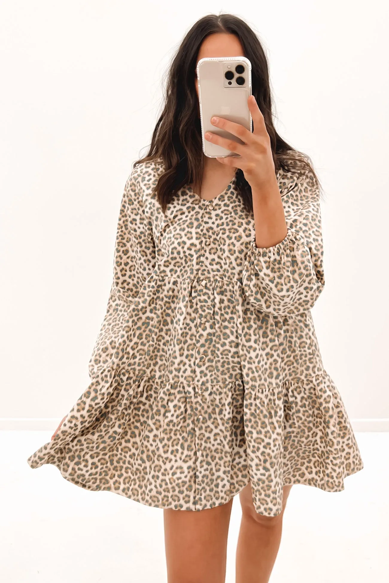 Indianna Mini Dress Mocha Leopard