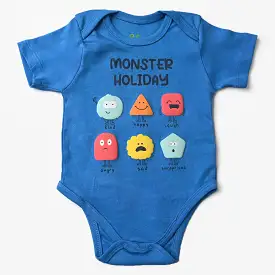 Infant Unisex Cotton Interlock Romper Monster Holiday-Brill Blue