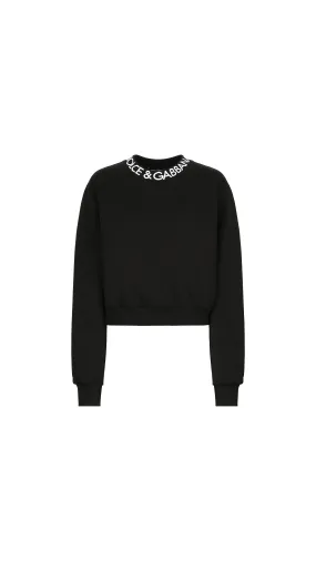 Jersey Sweatshirt with Dolce&Gabbana Logo Embroidery - Black