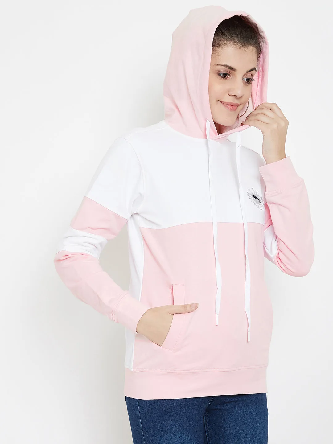 JUMP USA Women Colourblocked Hooded Sweatshirt