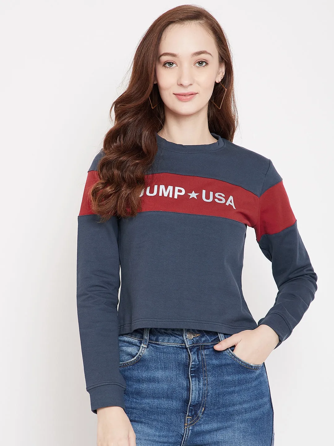 JUMP USA Women Navy Blue Sweatshirt