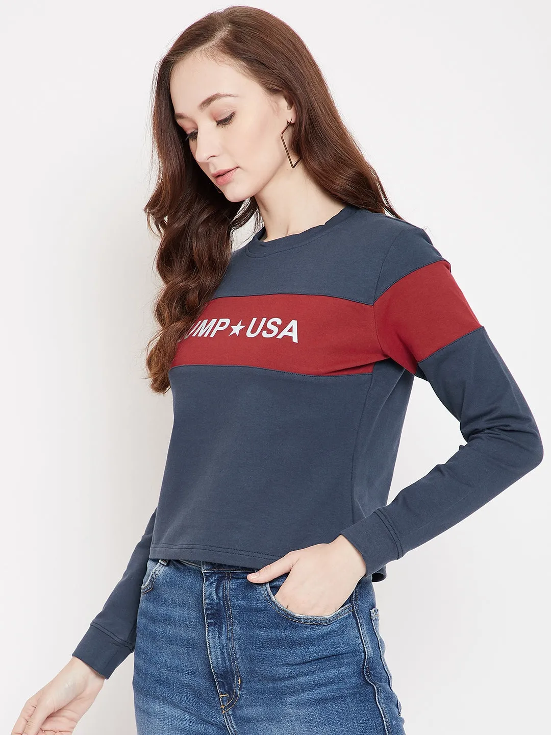 JUMP USA Women Navy Blue Sweatshirt