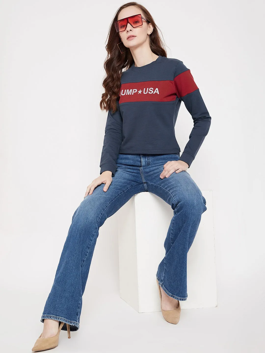 JUMP USA Women Navy Blue Sweatshirt