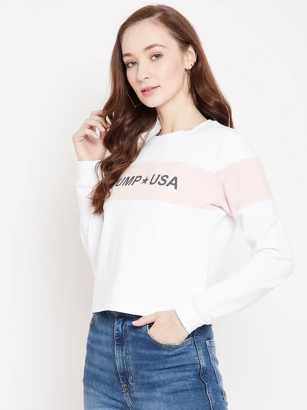 JUMP USA Women White Round Neck Sweatshirt