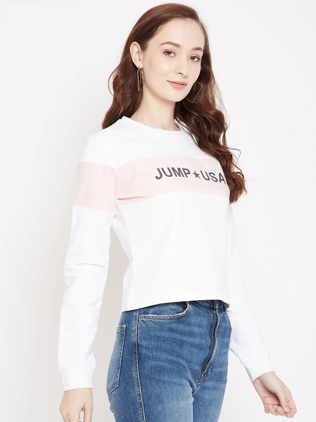 JUMP USA Women White Round Neck Sweatshirt