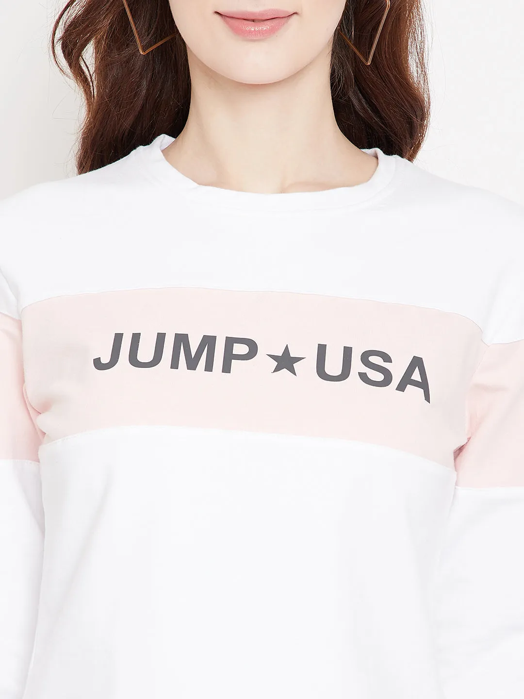 JUMP USA Women White Round Neck Sweatshirt