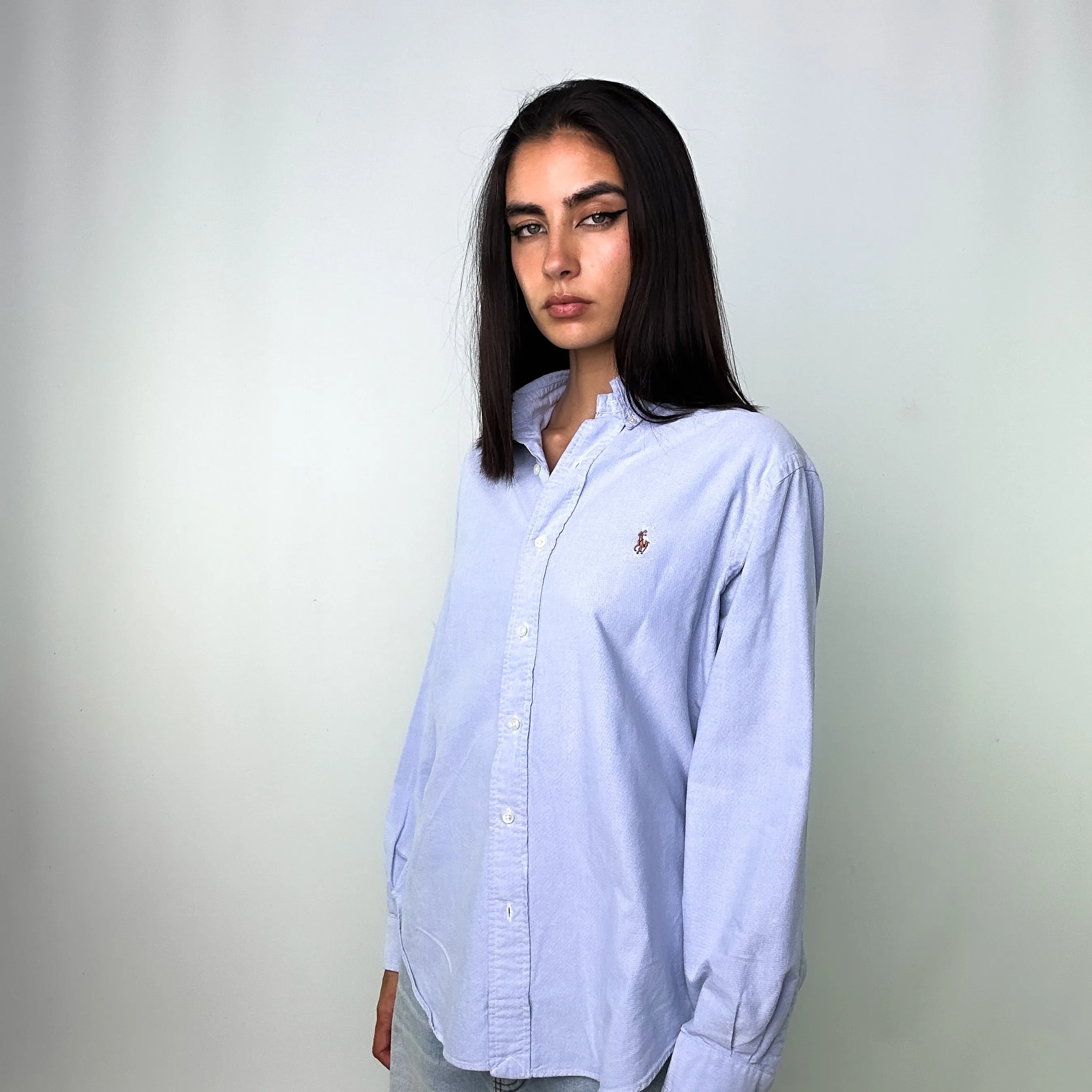 Light Blue 90s Polo Ralph Lauren Longsleeve Casual Shirt (M)