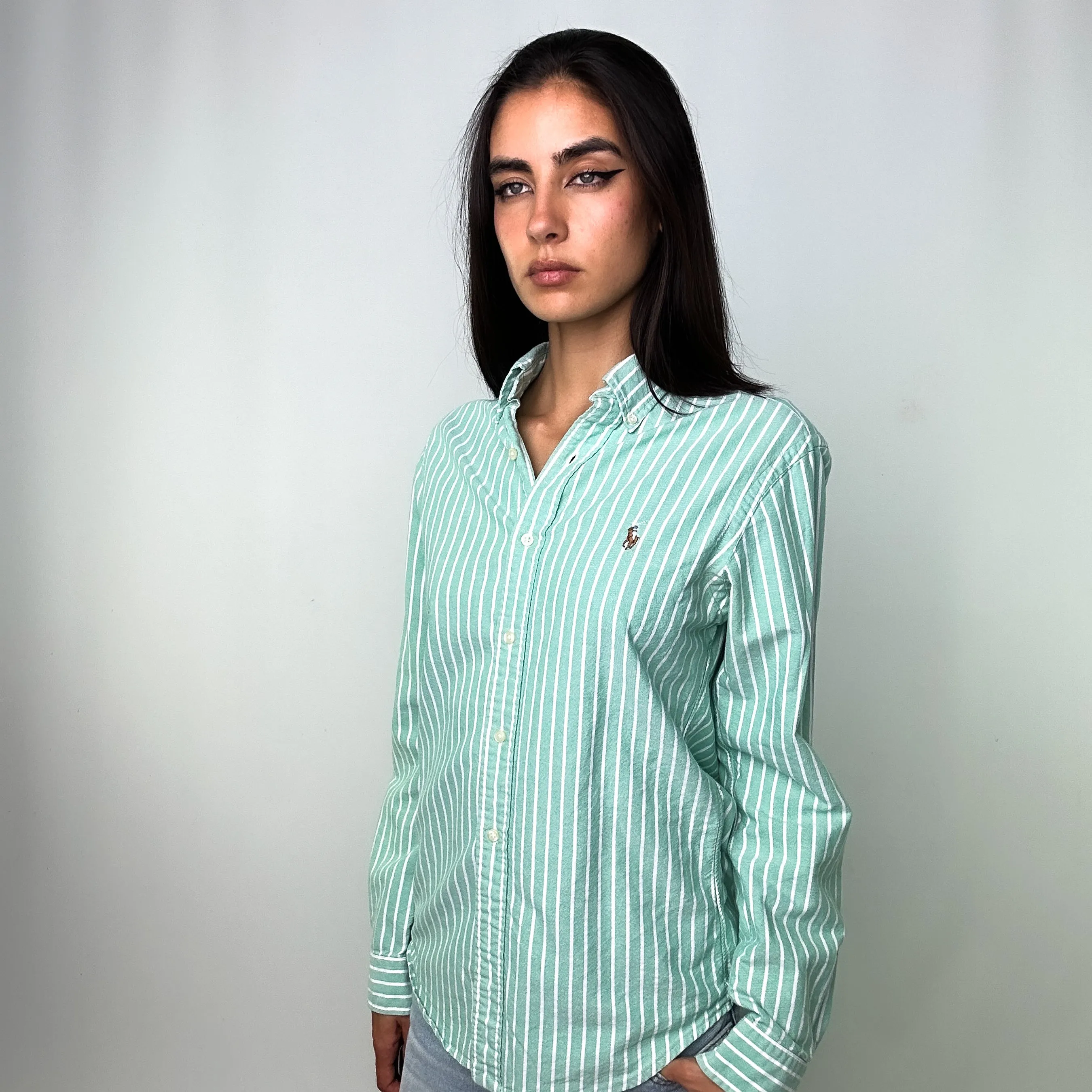 Light Green y2ks Polo Ralph Lauren Longsleeve Casual Shirt (S)