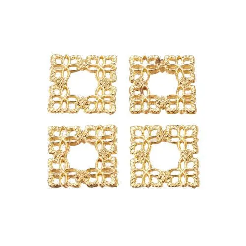 Links, Square, Filigree Joiners, 18K Gold Plated, Alloy, Focal, 15mm