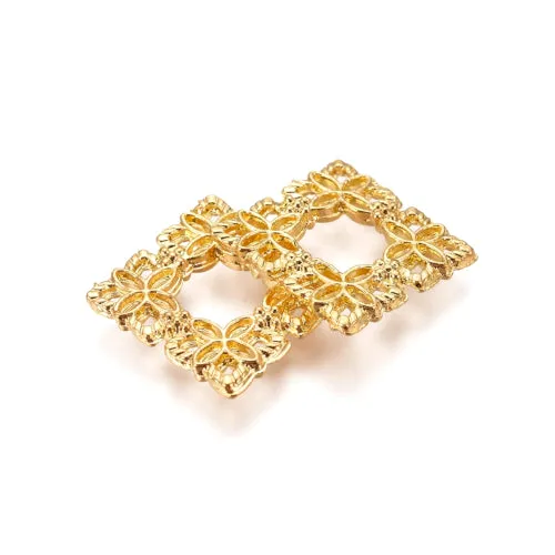 Links, Square, Filigree Joiners, 18K Gold Plated, Alloy, Focal, 15mm