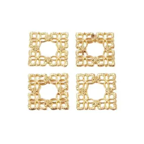 Links, Square, Filigree Joiners, 18K Gold Plated, Alloy, Focal, 15mm