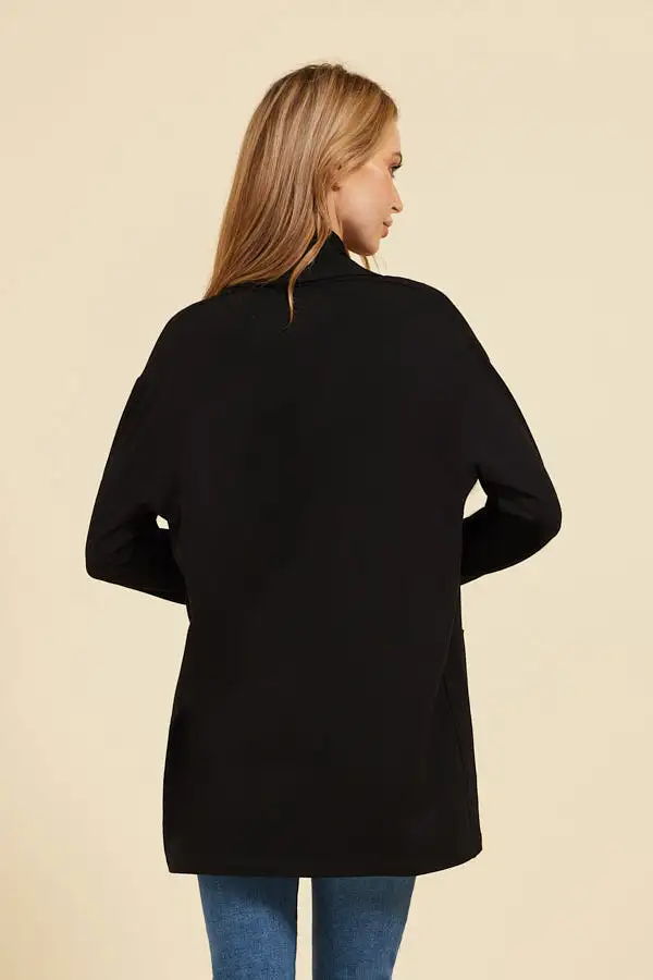 Majestic French Terry Long Sleeve Open Cardigan in Black