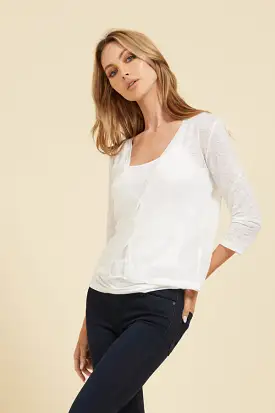 Majestic Stretch Linen Cardigan in Blanc