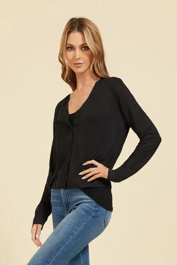 Majestic Stretch Linen Cardigan in Noir