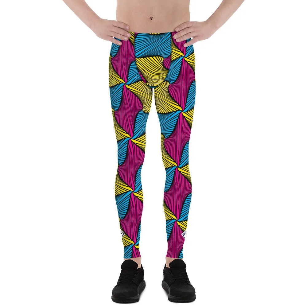 Men's Ankara Wax Print Athletic Leggings for Running, Gym, Jiu-Jitsu and MMA