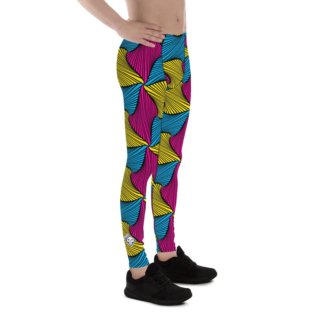 Men's Ankara Wax Print Athletic Leggings for Running, Gym, Jiu-Jitsu and MMA