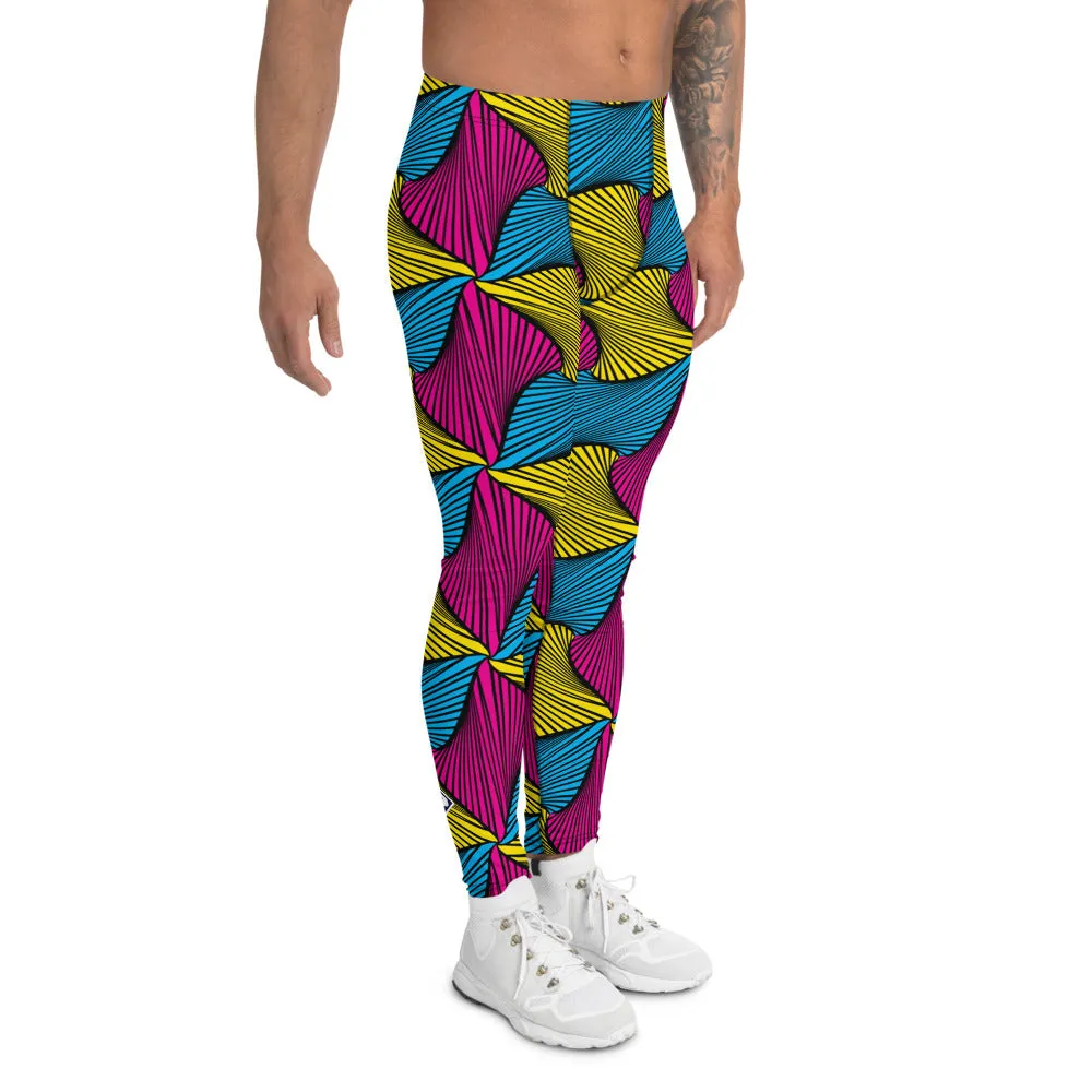 Men's Ankara Wax Print Athletic Leggings for Running, Gym, Jiu-Jitsu and MMA