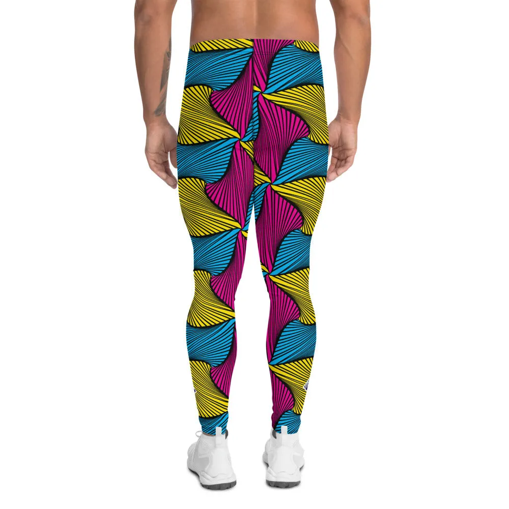 Men's Ankara Wax Print Athletic Leggings for Running, Gym, Jiu-Jitsu and MMA