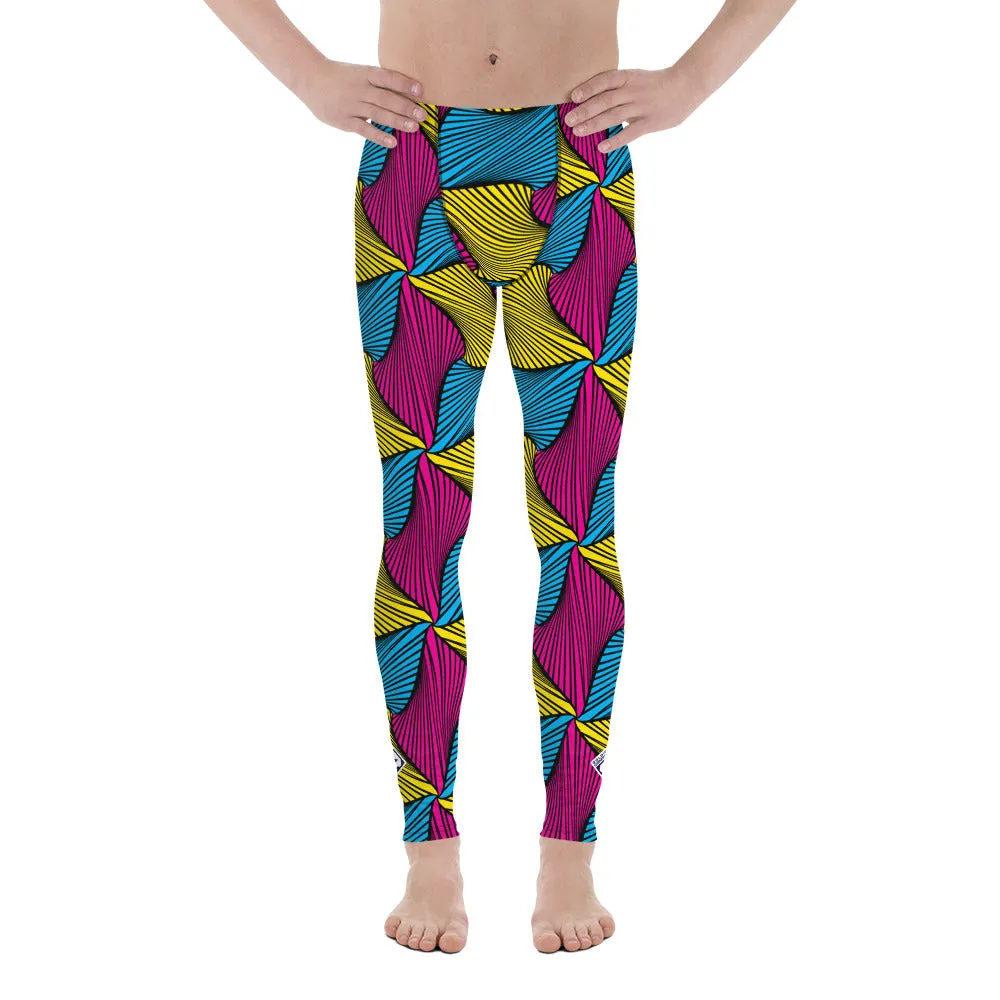 Men's Ankara Wax Print Athletic Leggings for Running, Gym, Jiu-Jitsu and MMA