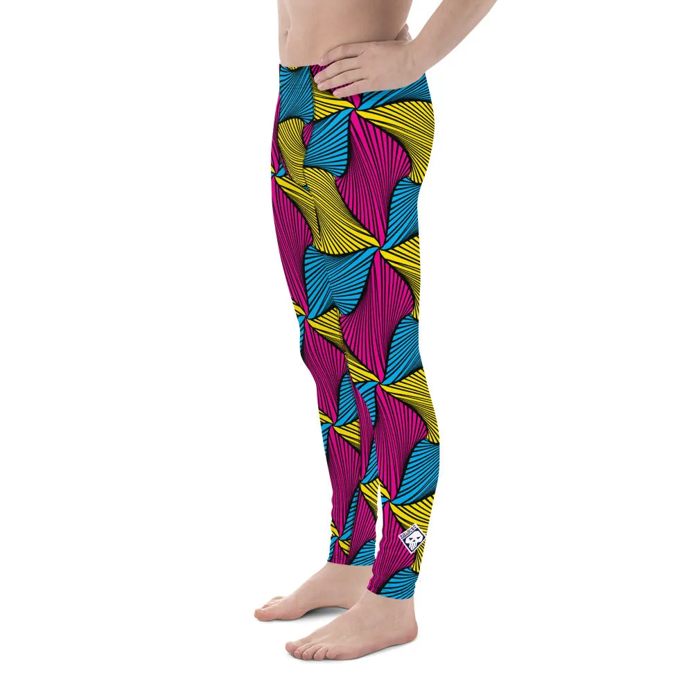 Men's Ankara Wax Print Athletic Leggings for Running, Gym, Jiu-Jitsu and MMA