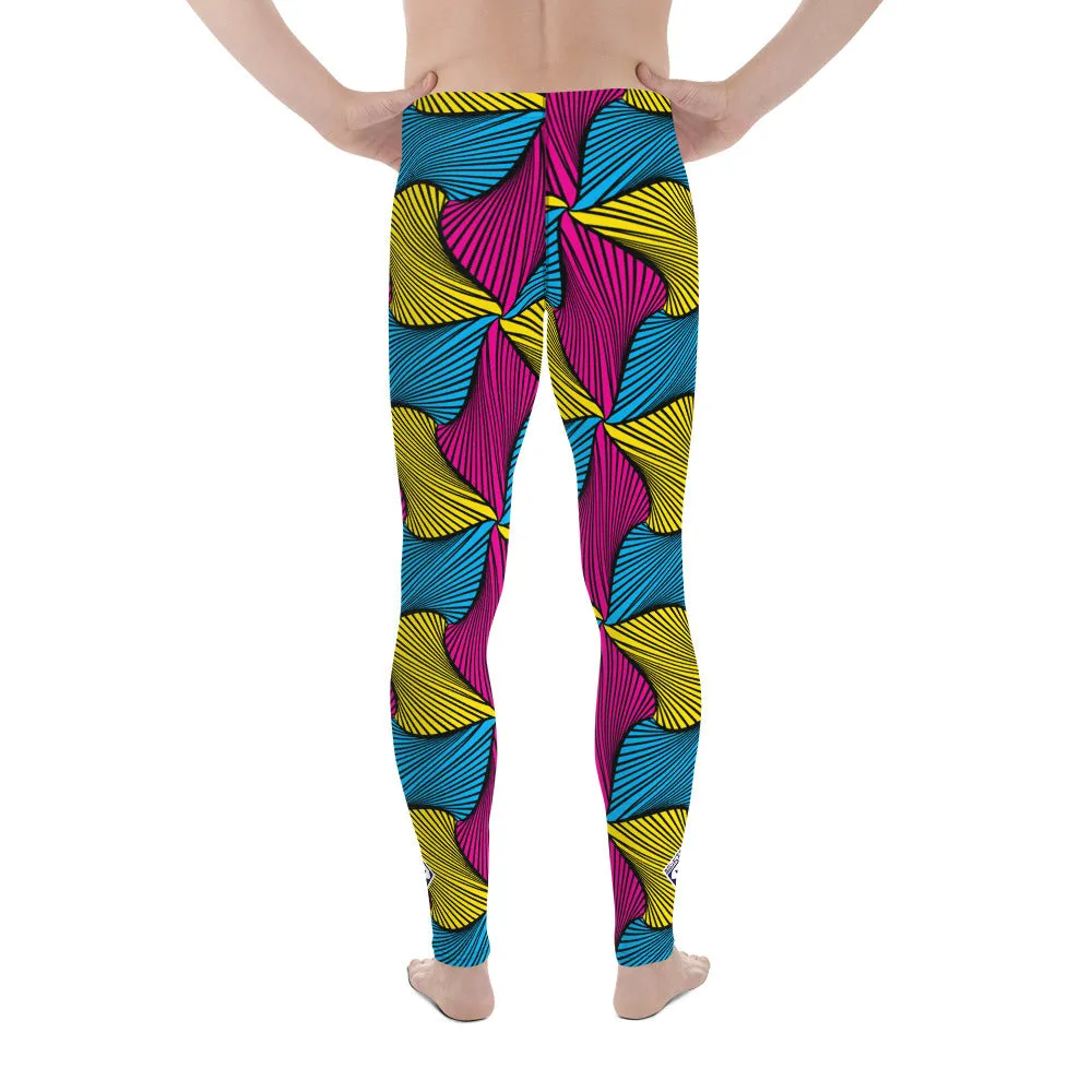 Men's Ankara Wax Print Athletic Leggings for Running, Gym, Jiu-Jitsu and MMA