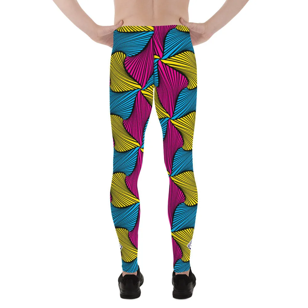 Men's Ankara Wax Print Athletic Leggings for Running, Gym, Jiu-Jitsu and MMA