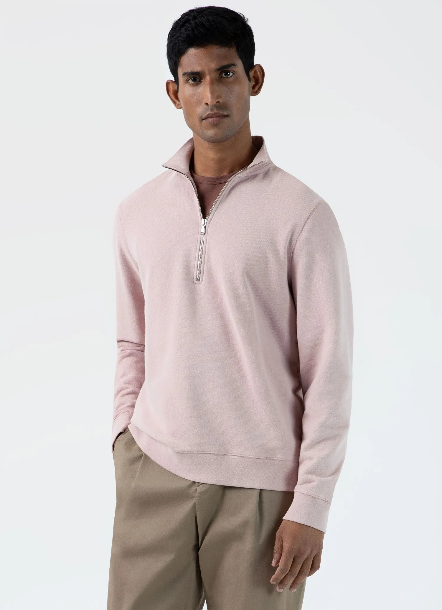 Men's Half Zip Loopback Sweatshirt in Pale Pink