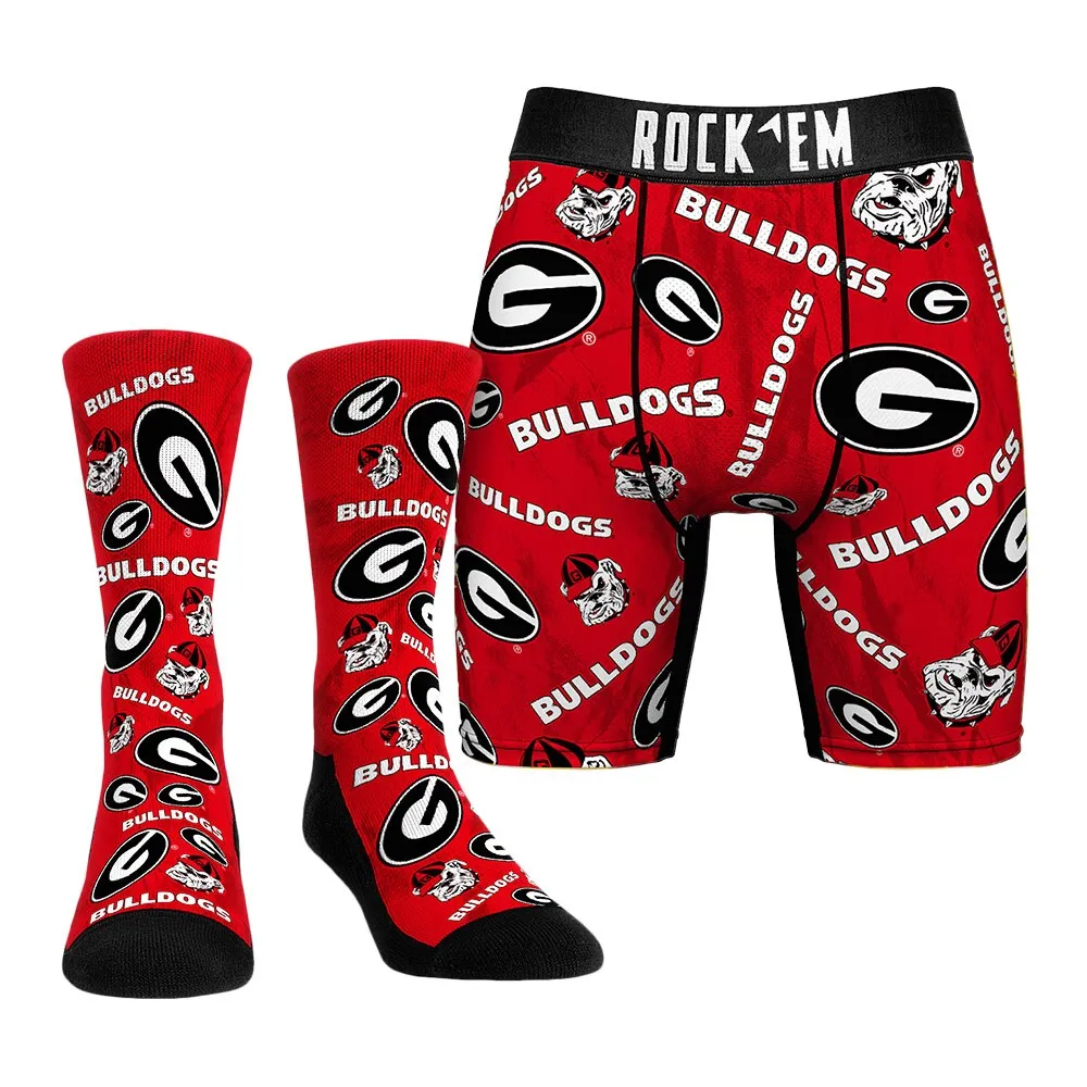 Men's Rock Em Socks  Georgia Bulldogs All-Over Underwear and Crew Socks Combo Pack