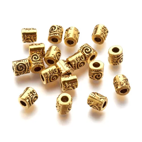 Metal Spacer Beads, Tibetan Style, Column, With Spiral Design, Antique Gold, Alloy, 6mm