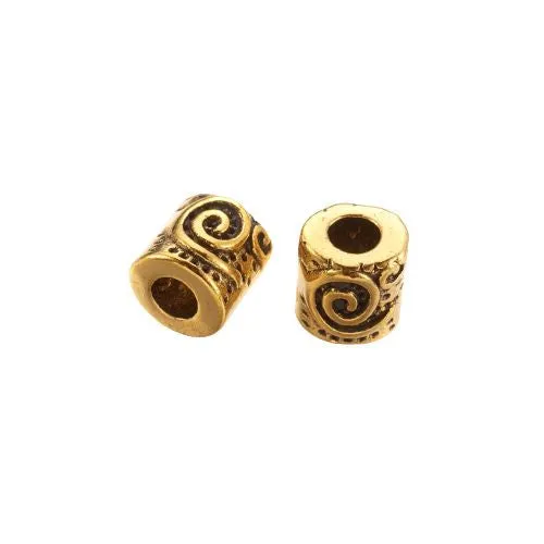 Metal Spacer Beads, Tibetan Style, Column, With Spiral Design, Antique Gold, Alloy, 6mm