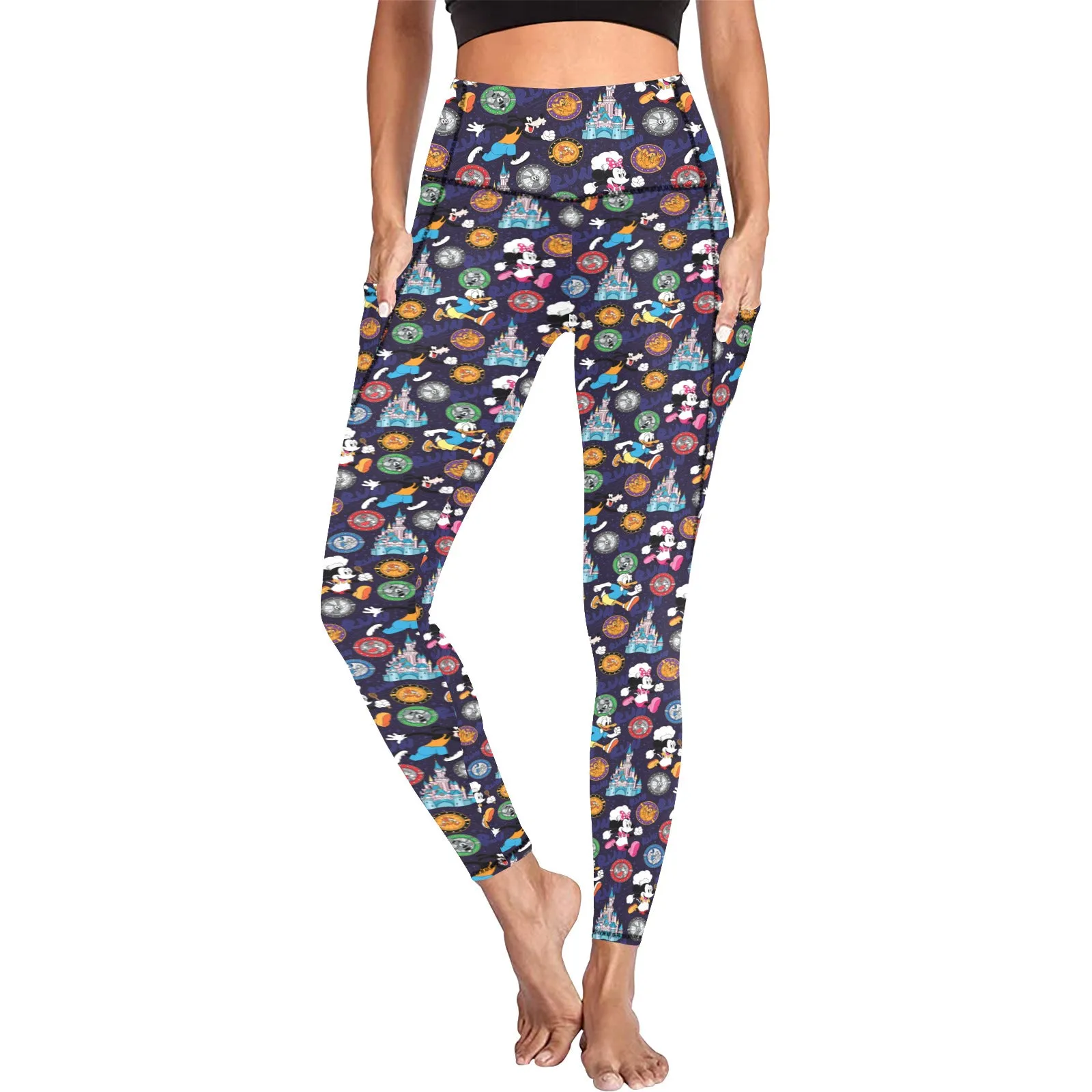 Mickey Wine And Dine Race Women's Athletic Leggings Wth Pockets