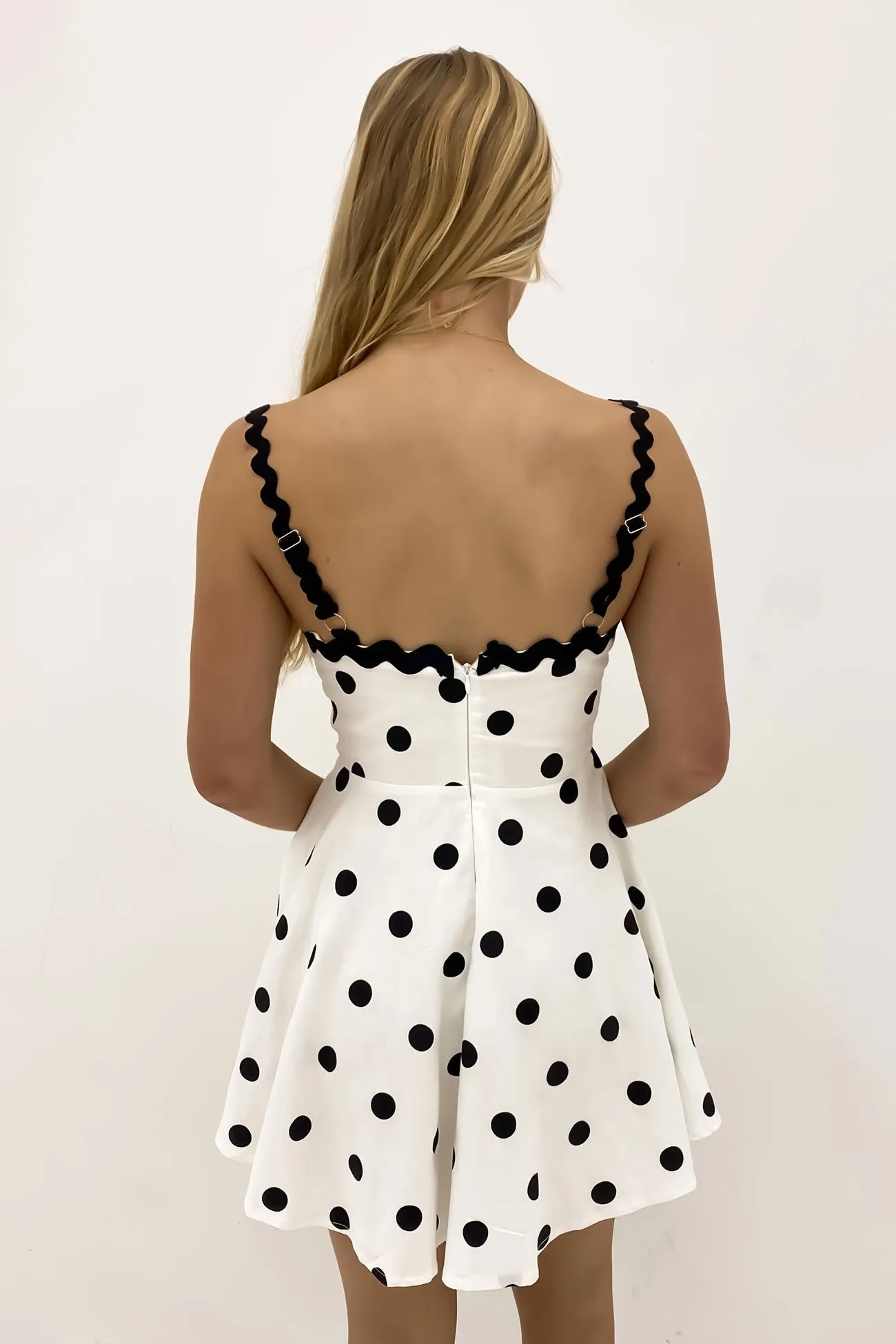 Moses Mini Dress White Black Polka Dot