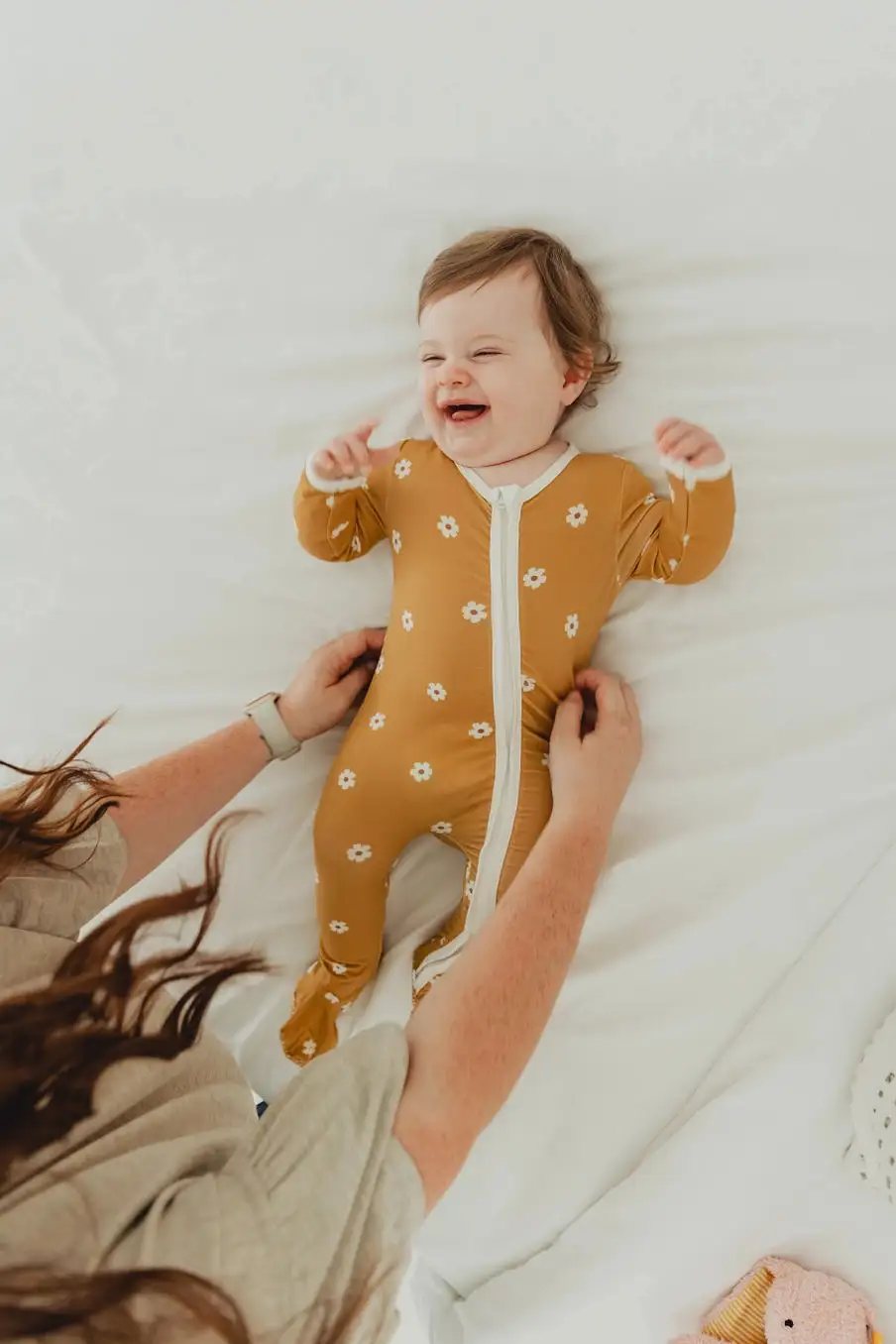 Mustard Floral Baby Footie Romper