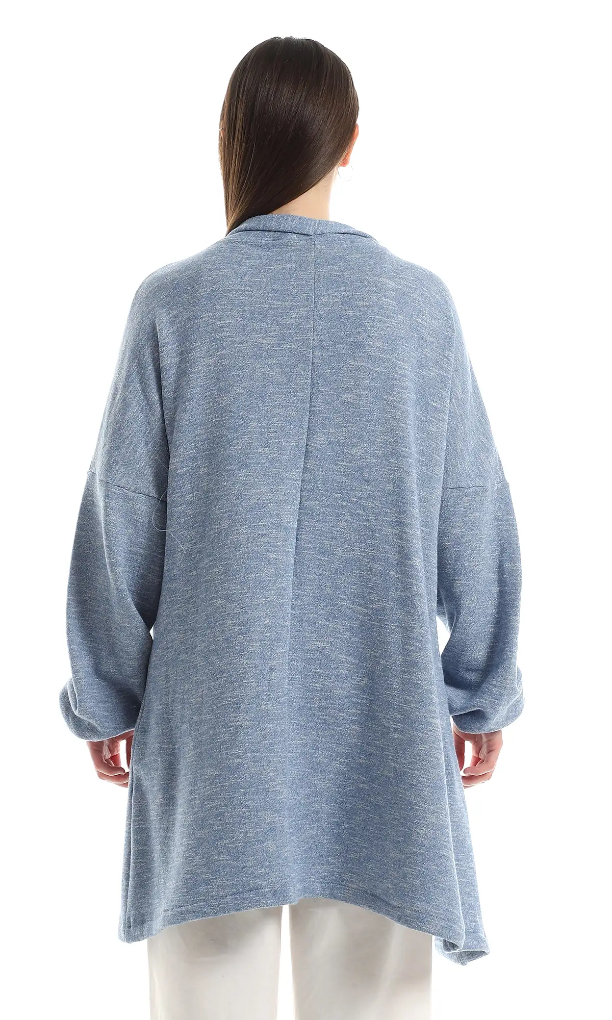 O162758 Inner Fleece Heather Baby Blue Slip On Cardigan