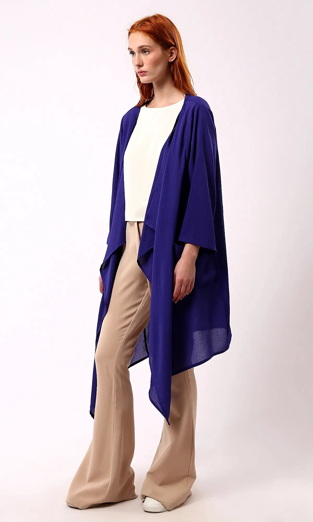 O188297 Dark Blue Solid Slip On Loose Cardigan