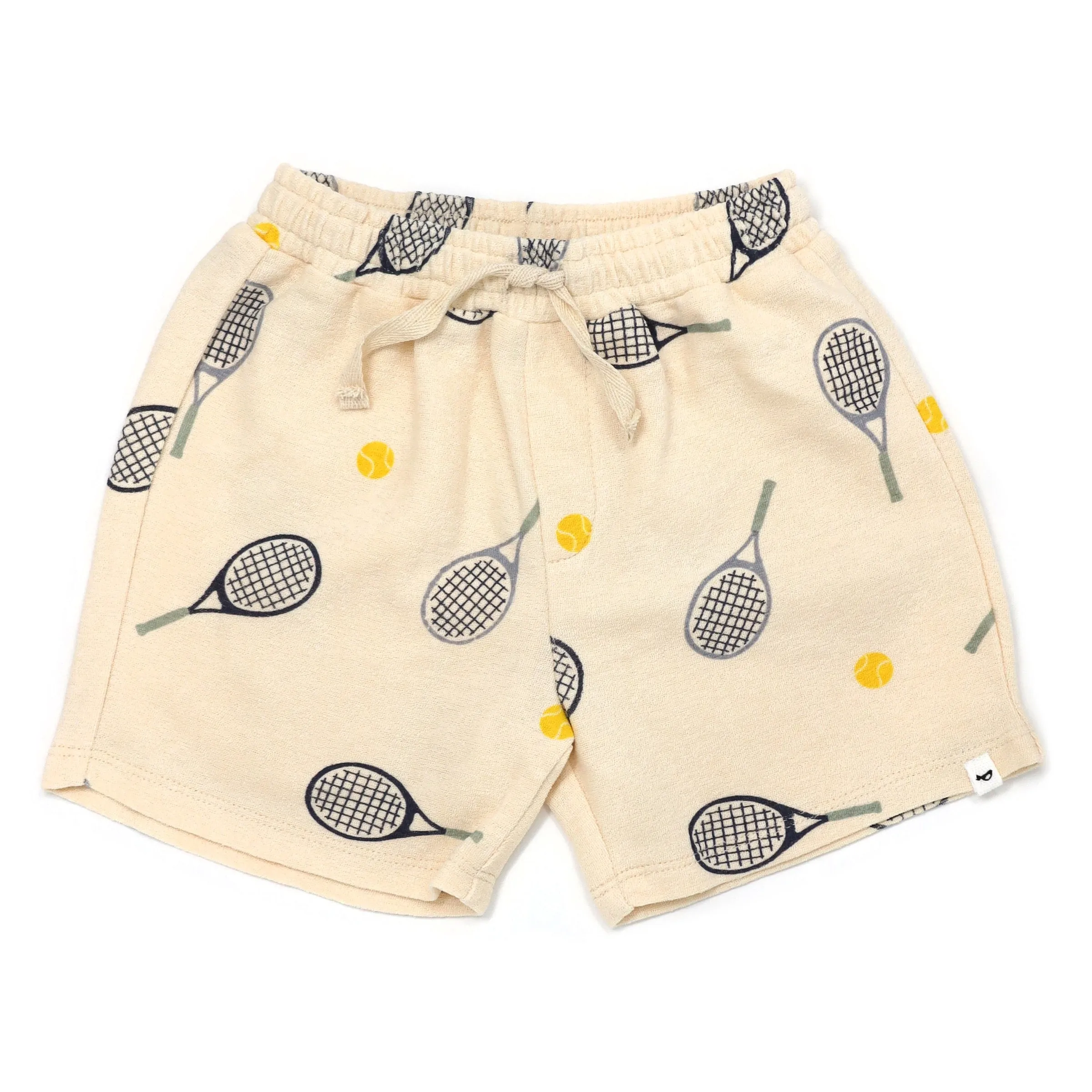 oh baby! Cotton Terry Boys Track Shorts - Tennis Print - Natural