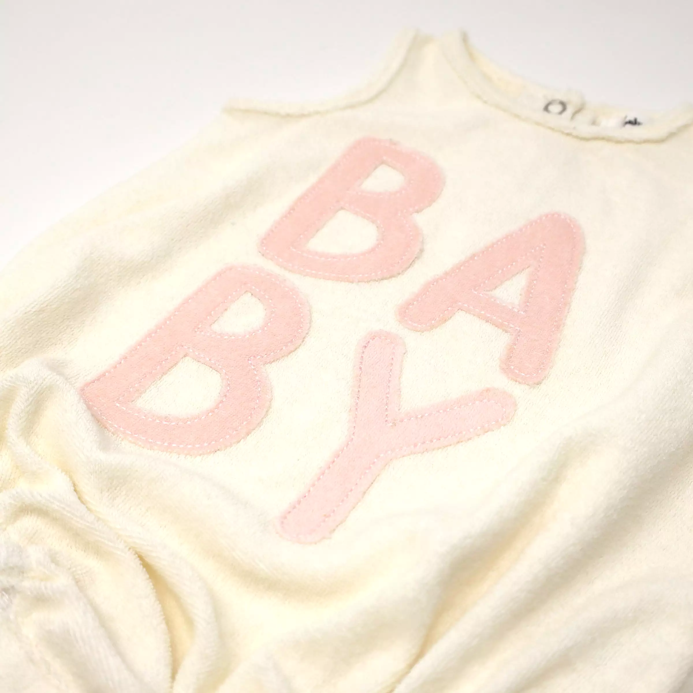 oh baby! Cotton Terry Bubble - Stacked BABY Pink Applique - Cream